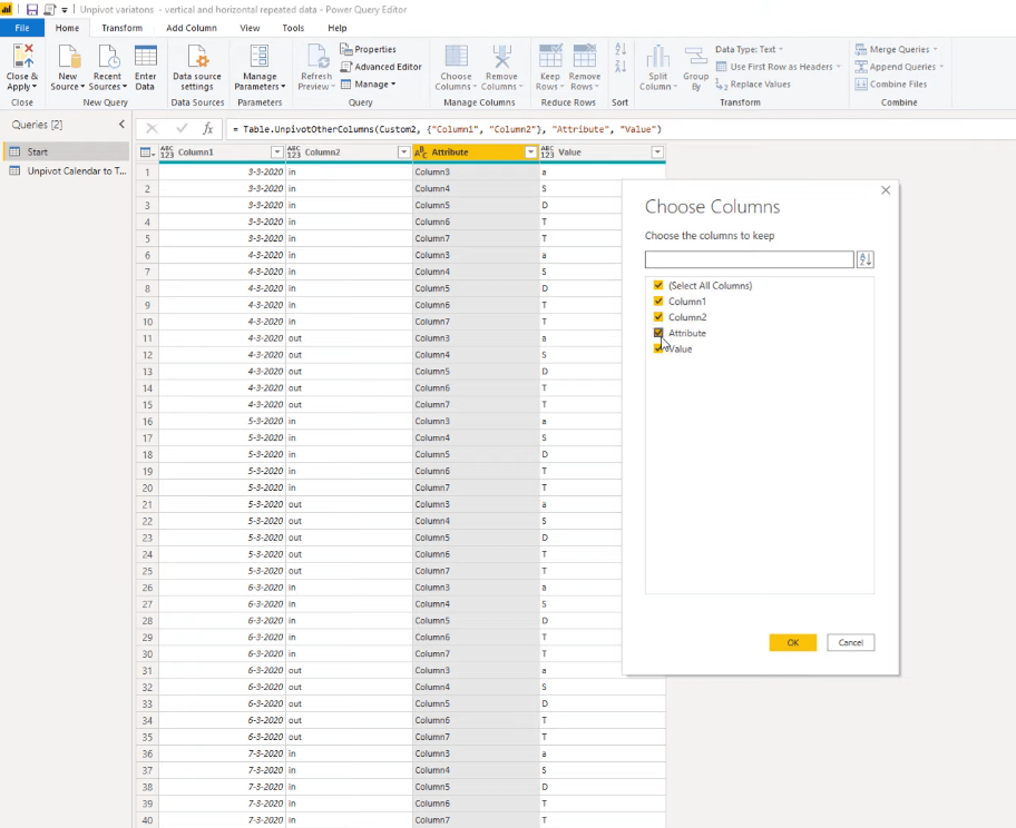 Transformer la disposition du type de calendrier en format tabulaire dans LuckyTemplates à l'aide de l'éditeur de requête