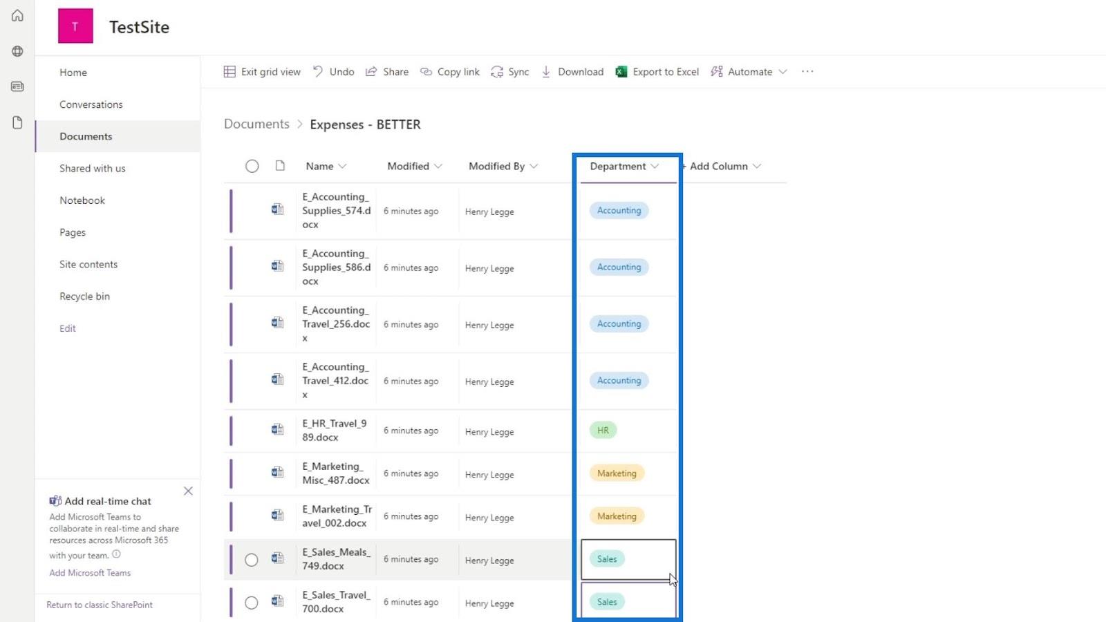 使用列在 SharePoint 中添加元數據