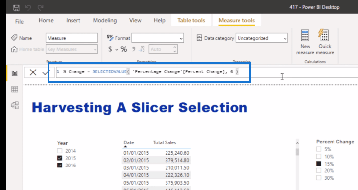 SELECTEDVALUE DAX の例 - スライサーの選択を収集する