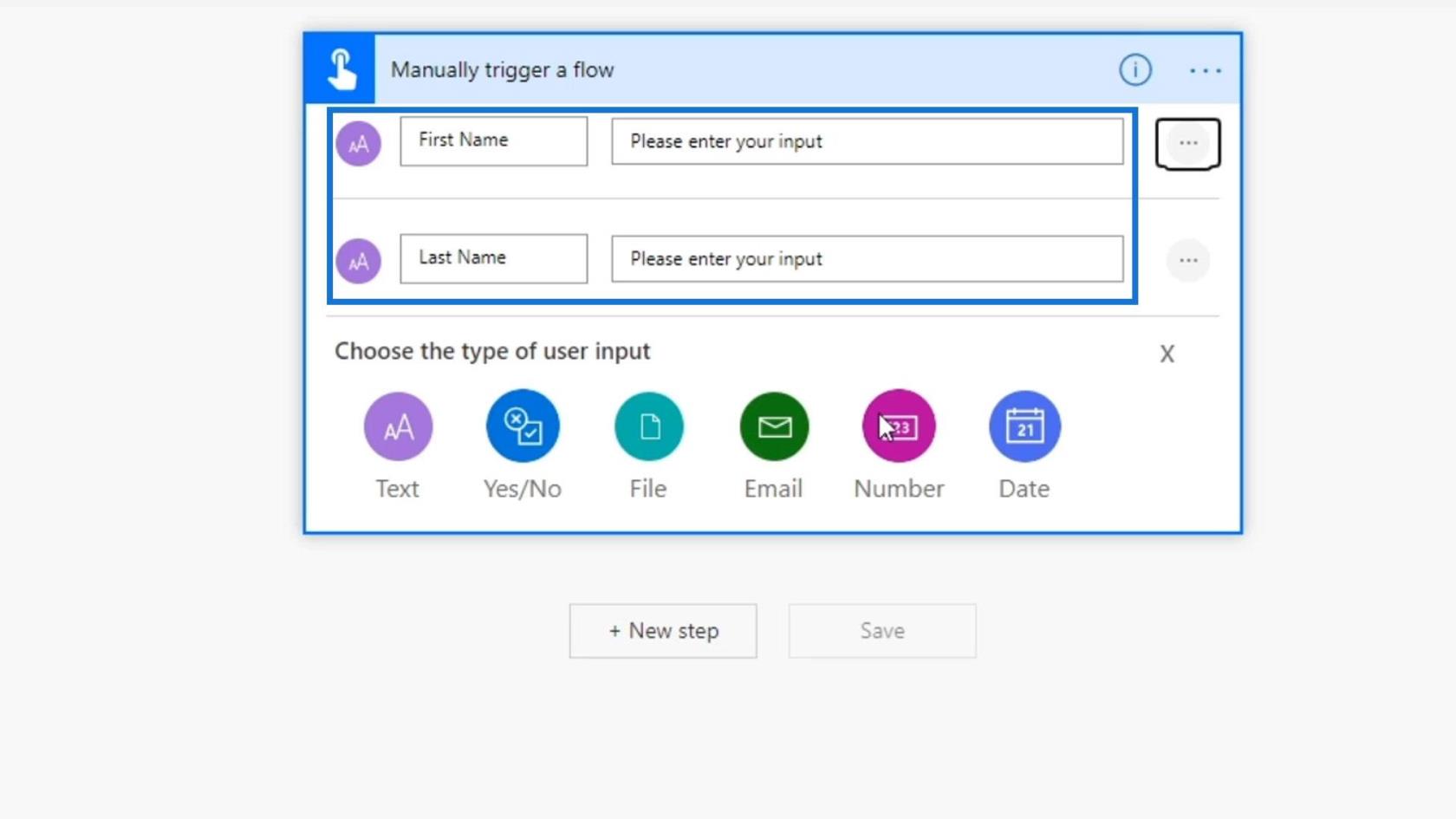 مدخلات سير العمل في Microsoft Power Automate