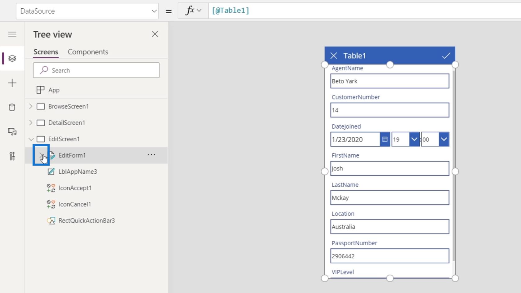 PowerApps 屏幕：編輯和更新