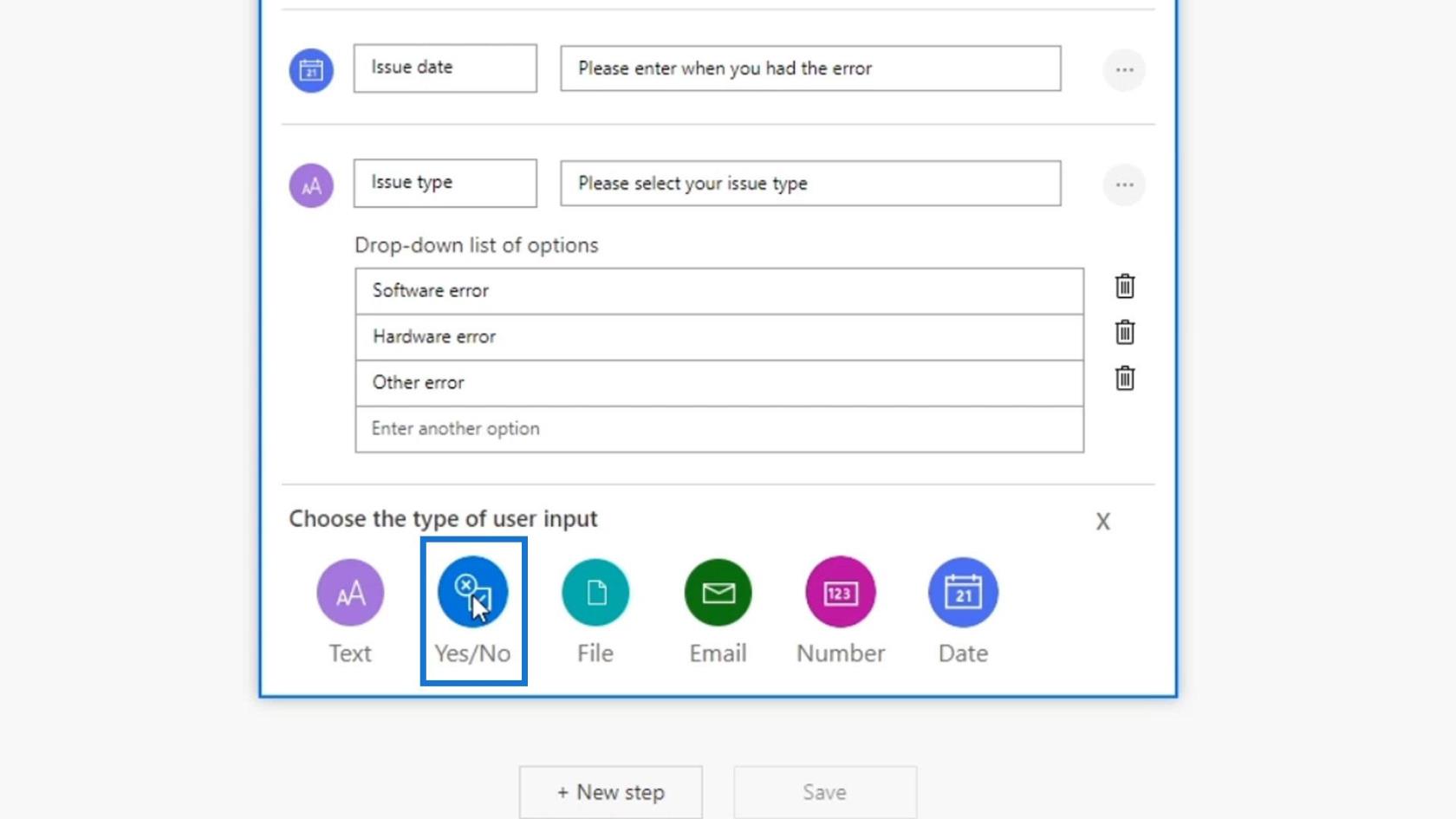 Entradas de fluxo de trabalho no Microsoft Power Automate