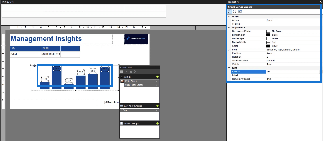 Como formatar um gráfico de barras de dados do SSRS Report Builder