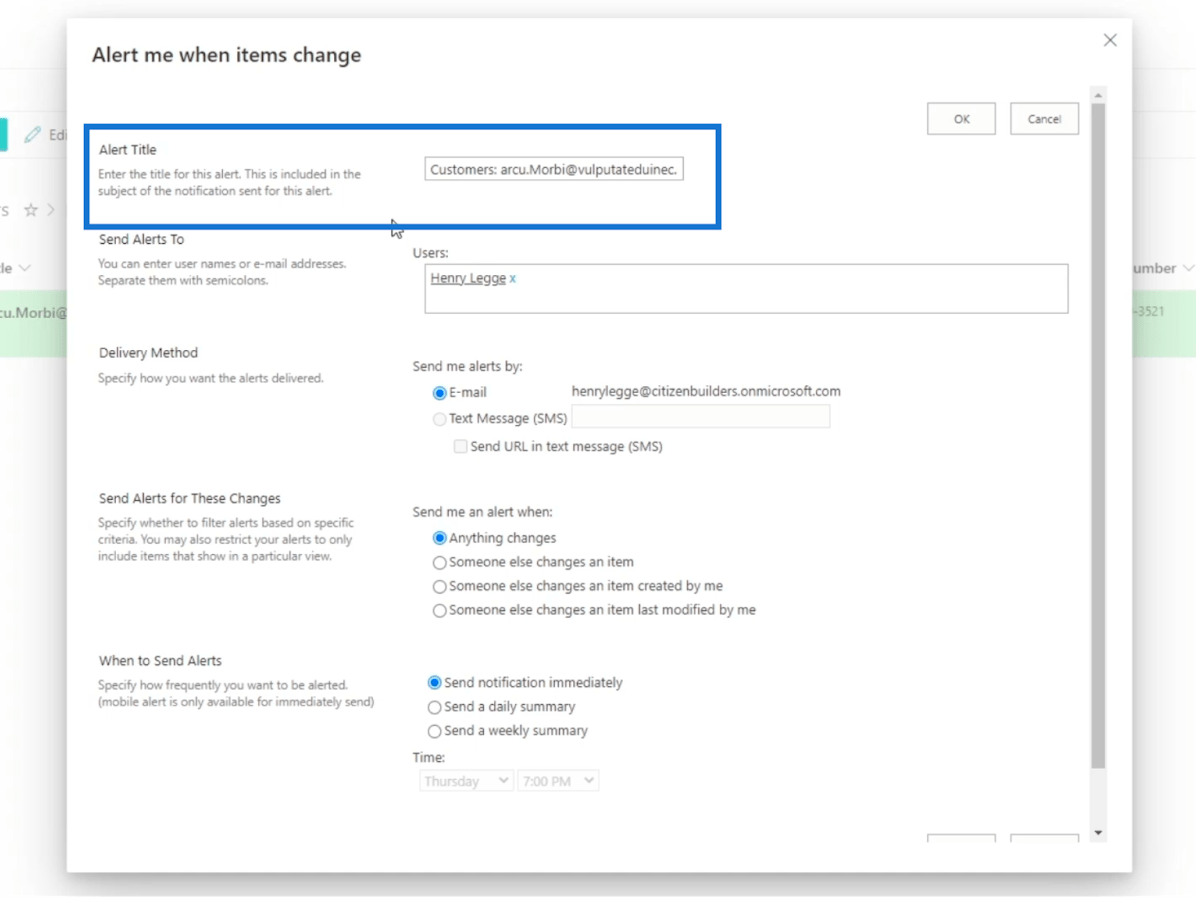 SharePoint 列表警報設置