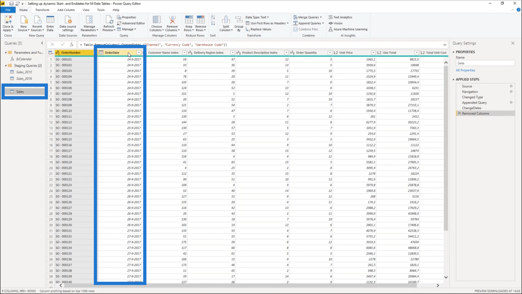 Configuration d'une date de début et d'une date de fin dynamiques pour les tables de dates Power Query