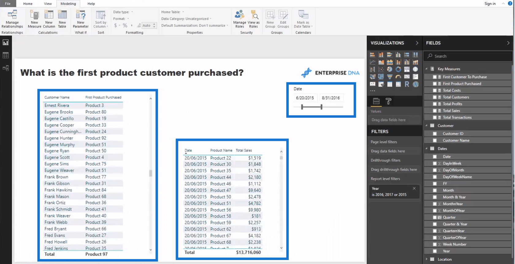 使用 DAX 首次購買 Customer Insight