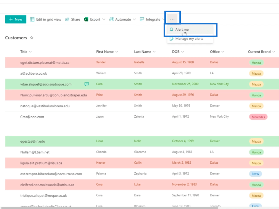 SharePoint 列表警報設置