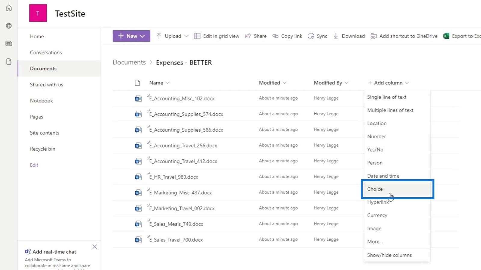 使用列在 SharePoint 中添加元數據