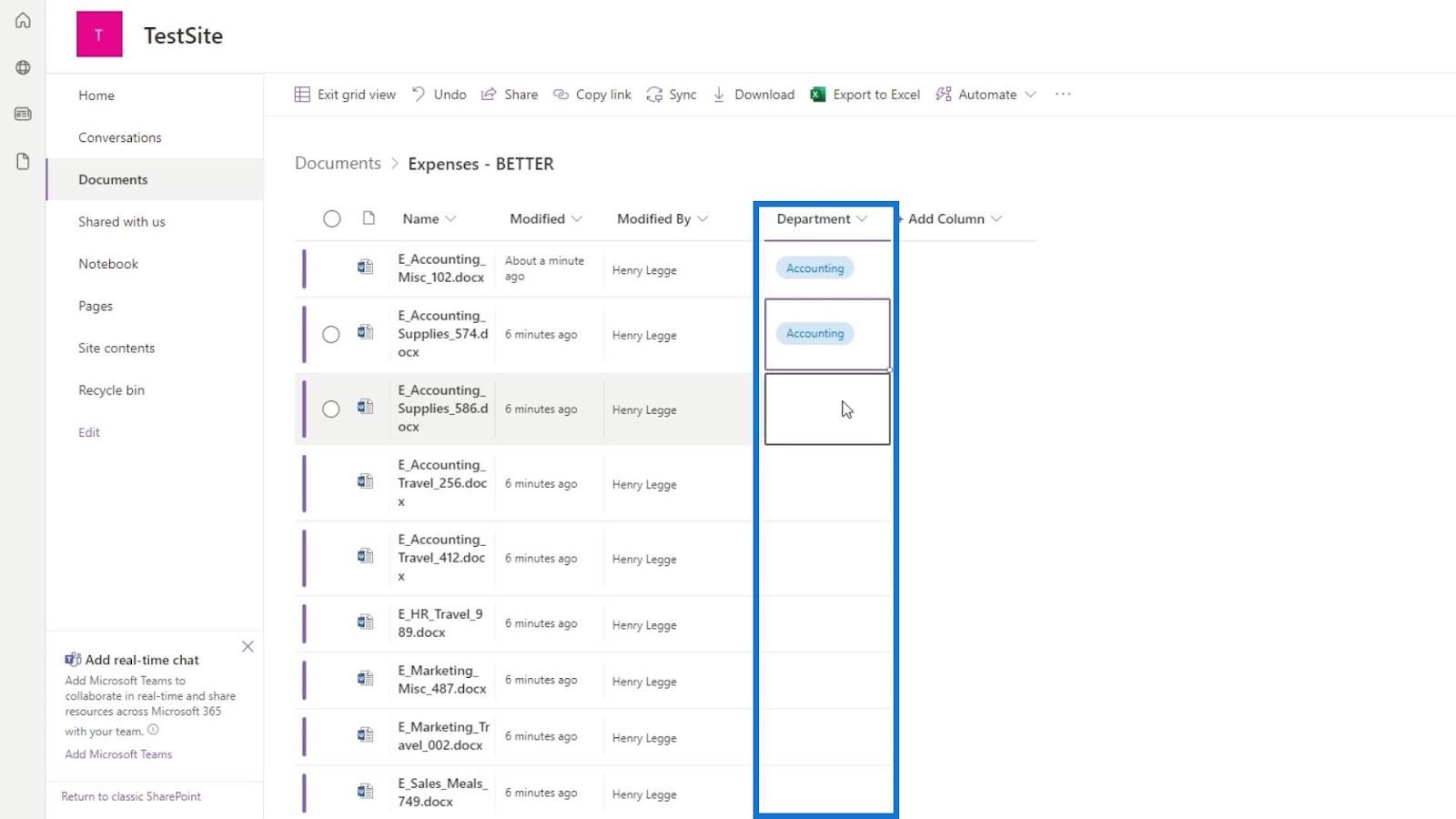 使用列在 SharePoint 中添加元數據