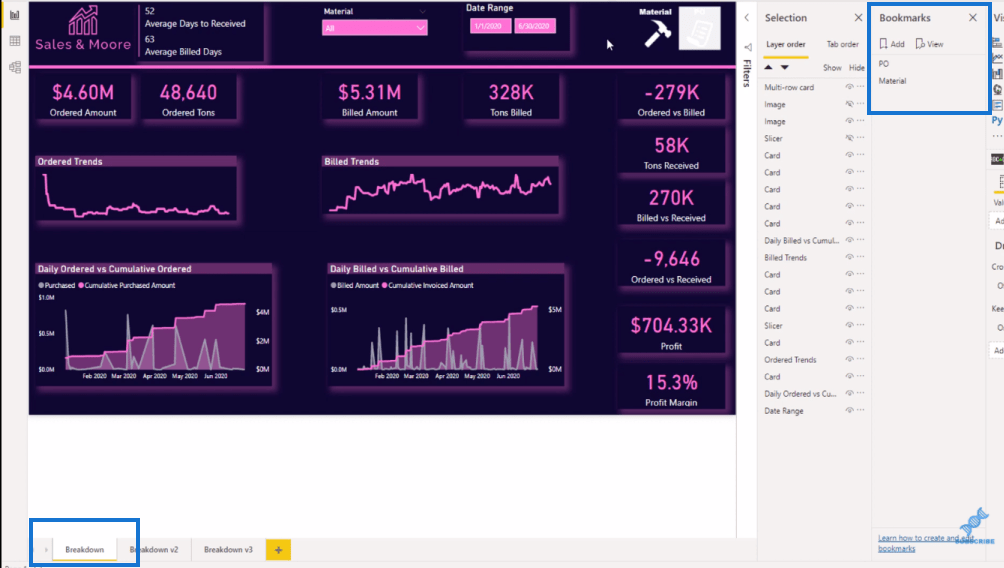 Signets dans LuckyTemplates - Regroupement par page de rapport