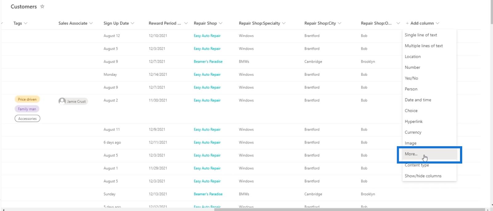 La vue du calendrier de la liste SharePoint