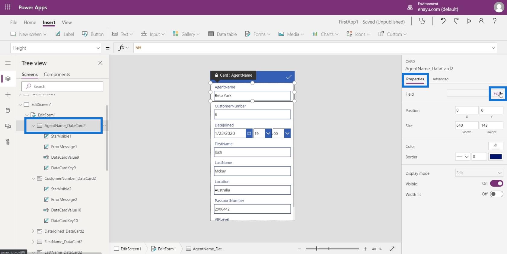 PowerApps 屏幕：編輯和更新