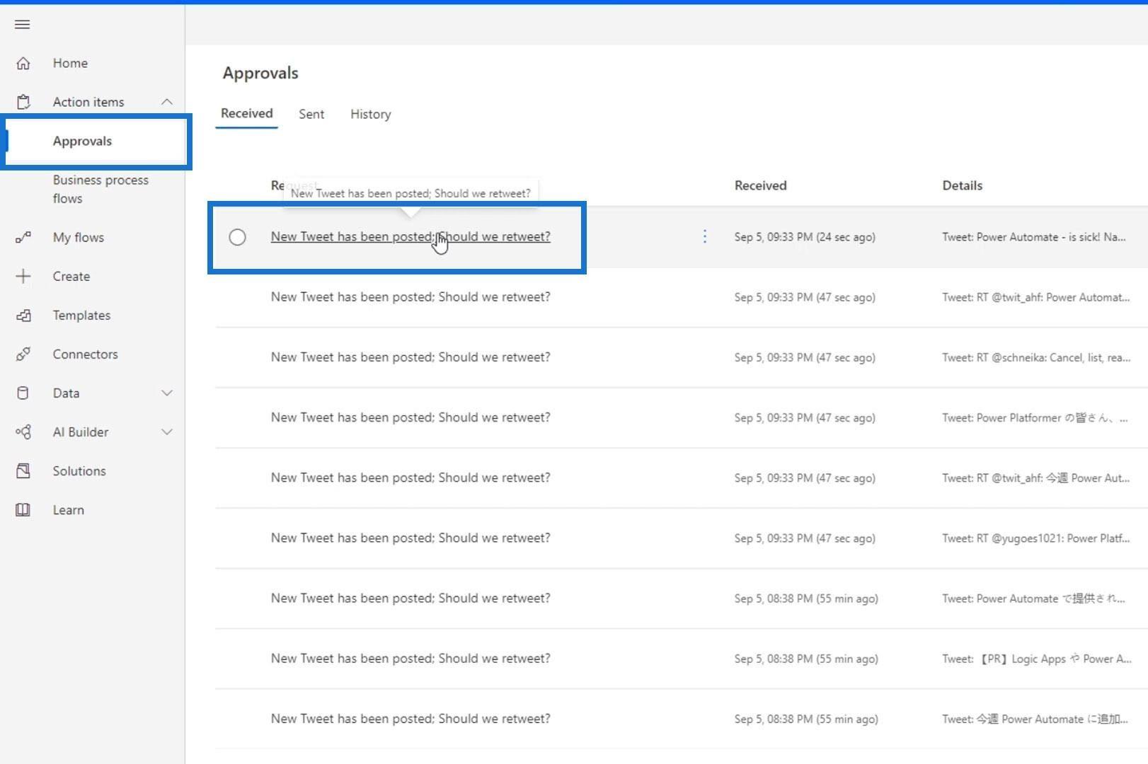 Aprovação do Microsoft Flow com várias opções