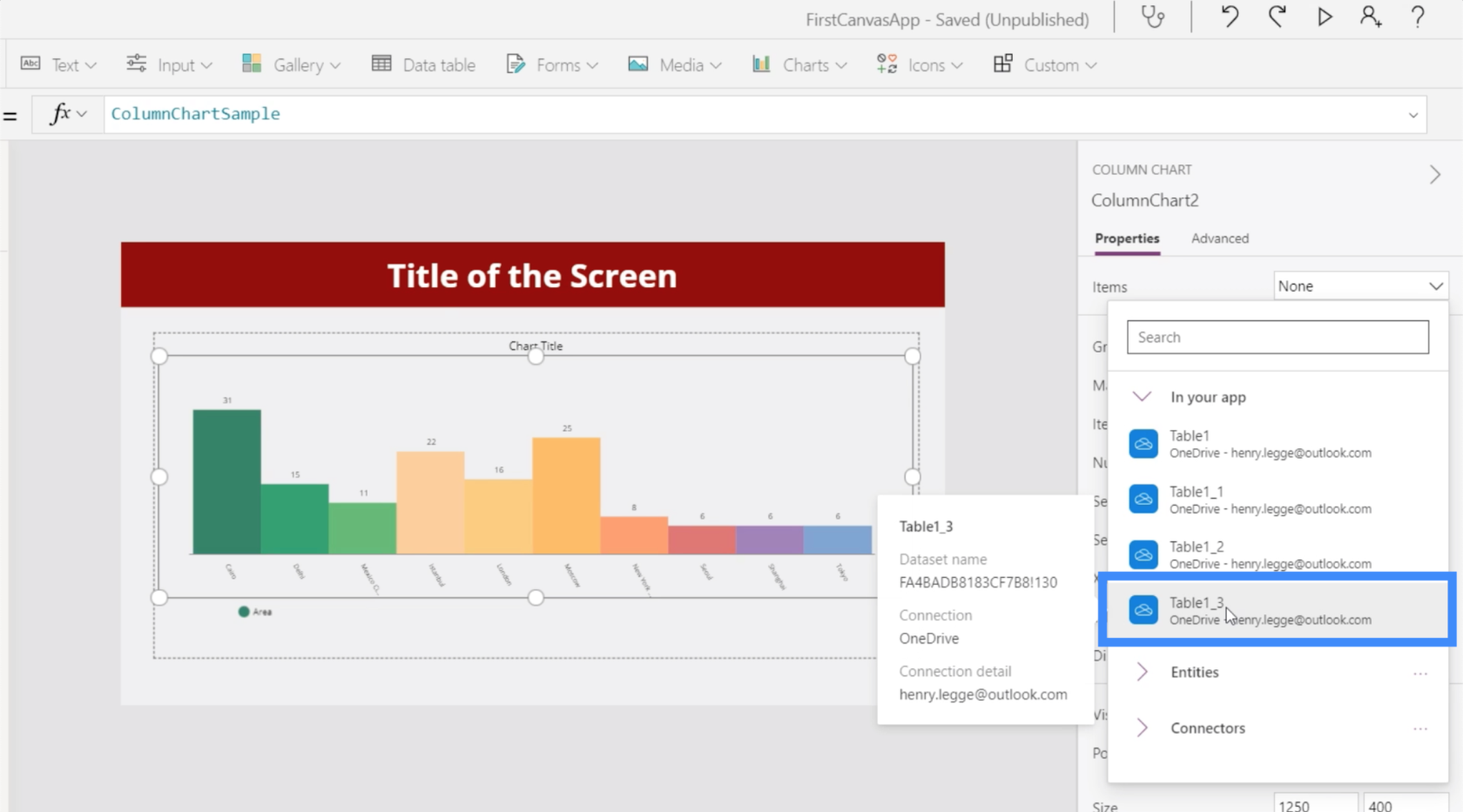 Tableaux, graphiques et images dynamiques PowerApps