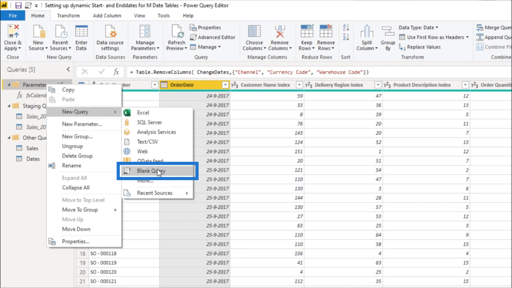 Configuration d'une date de début et d'une date de fin dynamiques pour les tables de dates Power Query