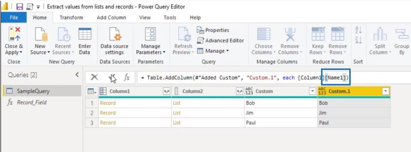 Extrair valores de registros e listas no Power Query