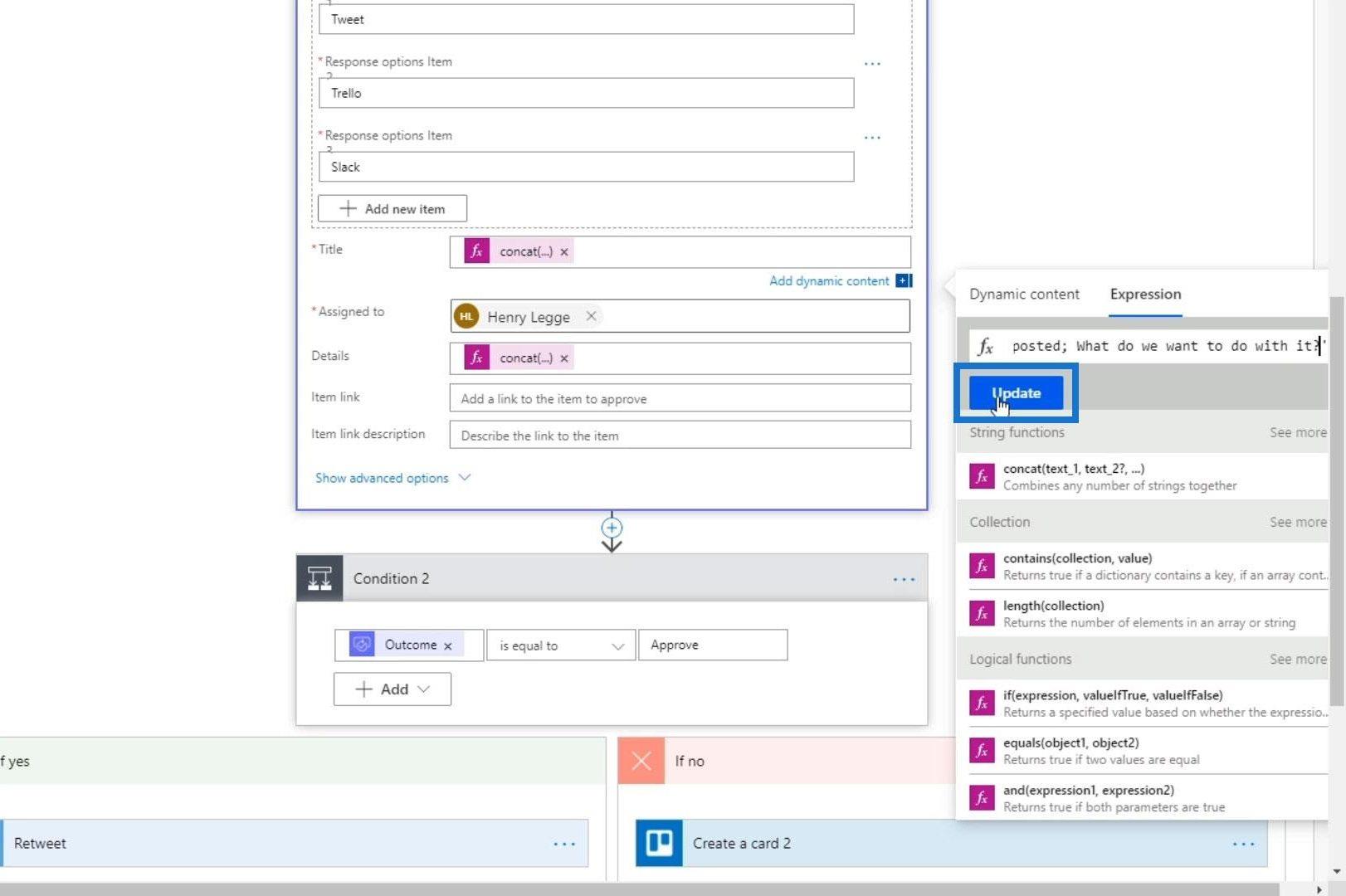 여러 옵션이 있는 Microsoft Flow 승인