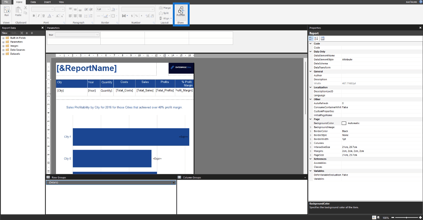 Rapports paginés dans LuckyTemplates : Comment publier et exporter