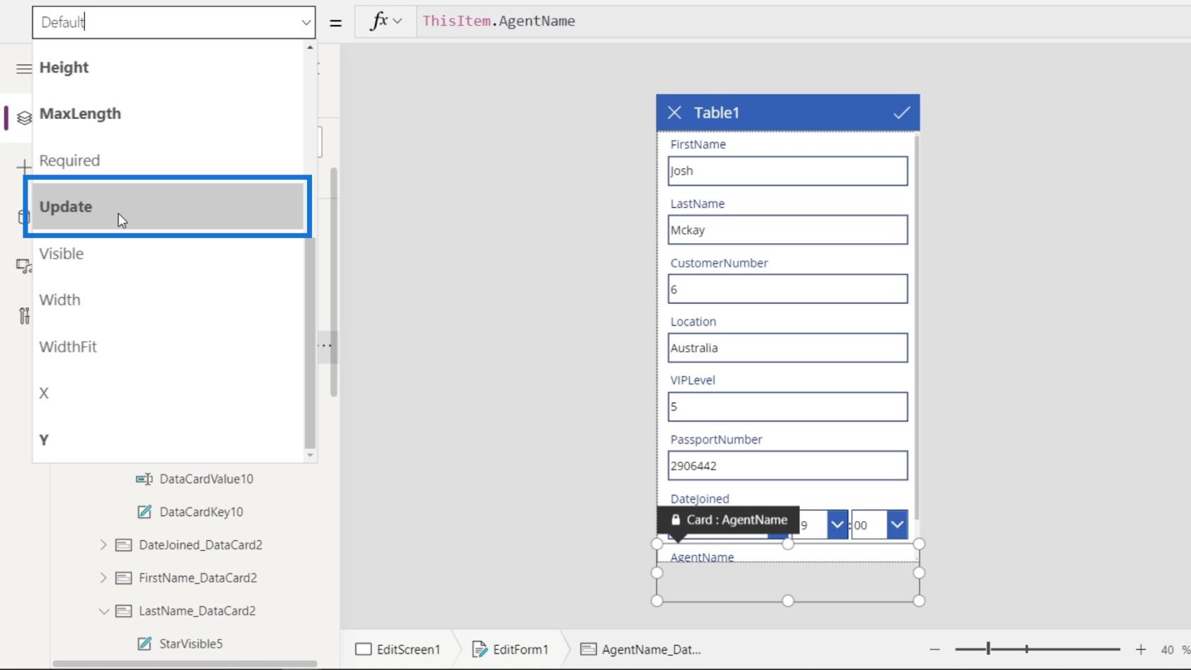 PowerApps 屏幕：編輯和更新