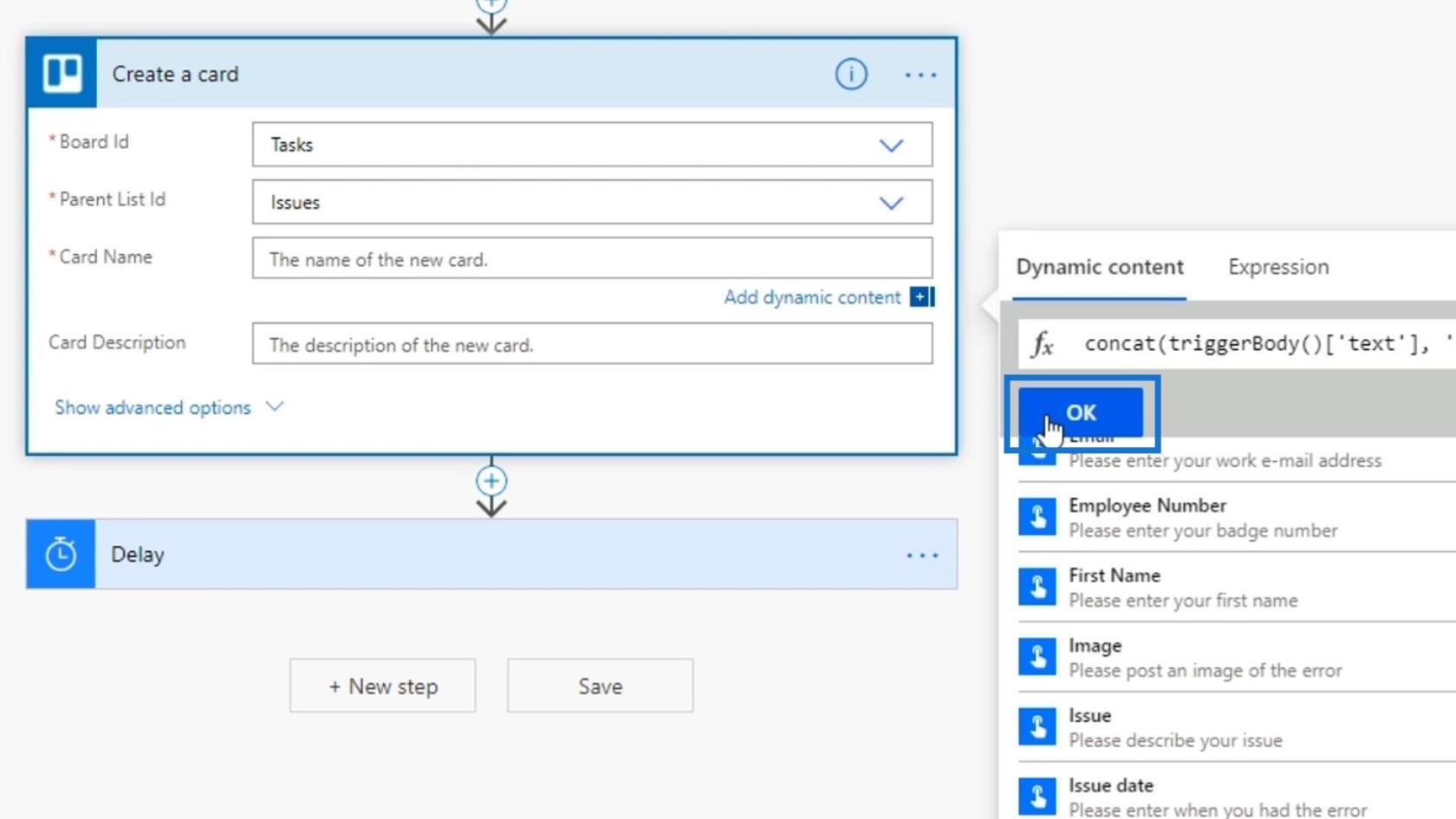 مدخلات سير العمل في Microsoft Power Automate