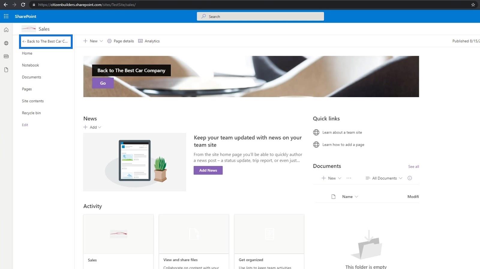 Éléments de navigation du site SharePoint : un aperçu