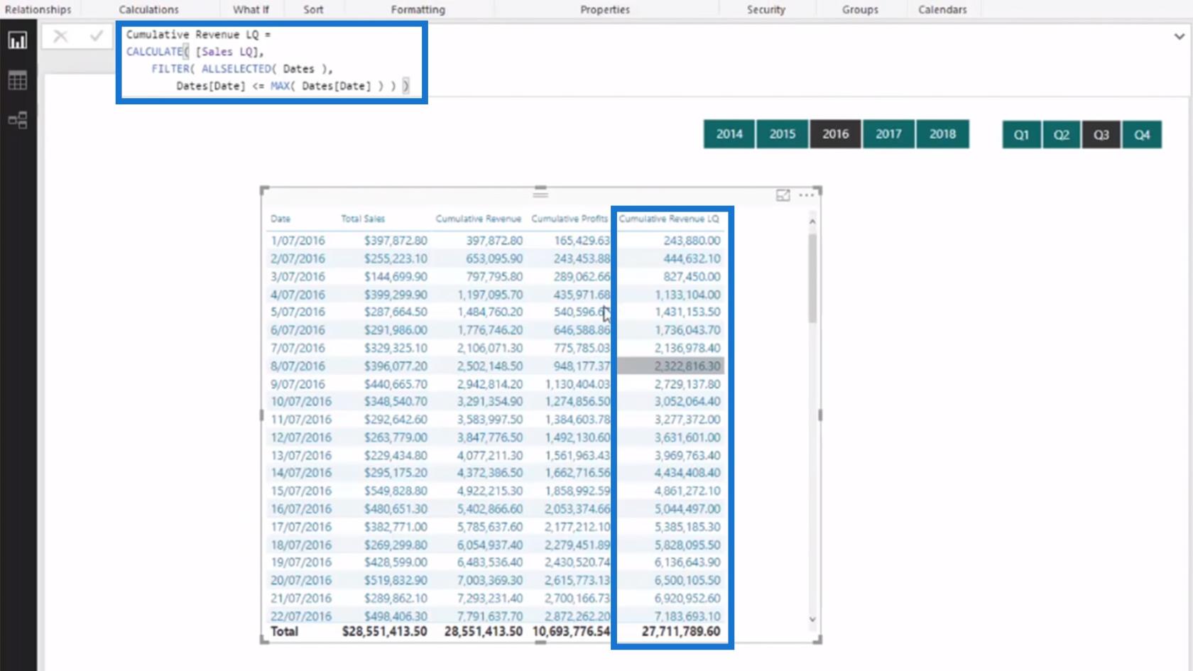 Calculer dynamiquement un total cumulé ou un total cumulé LuckyTemplates