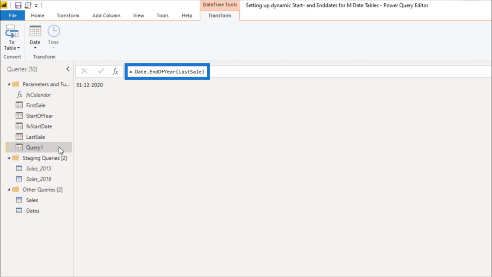 Configuration d'une date de début et d'une date de fin dynamiques pour les tables de dates Power Query