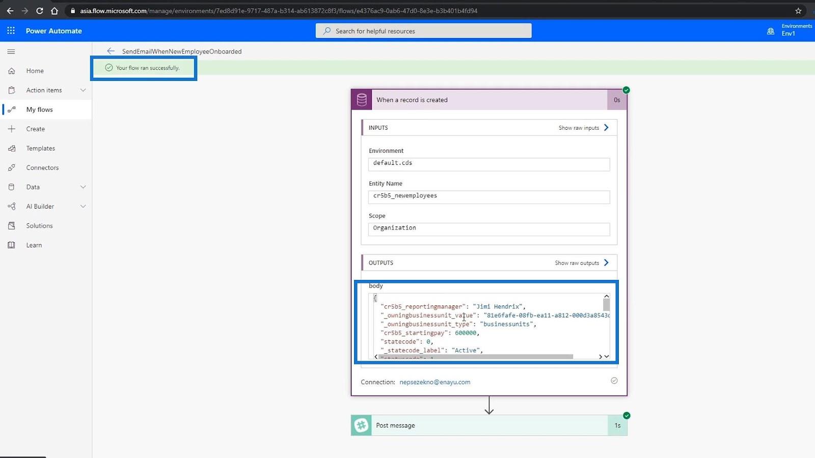 Intégration du flux des processus d'entreprise dans Power Automate