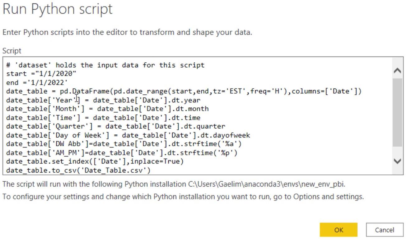 Python スクリプトを使用した LuckyTemplates で日付テーブルを作成する