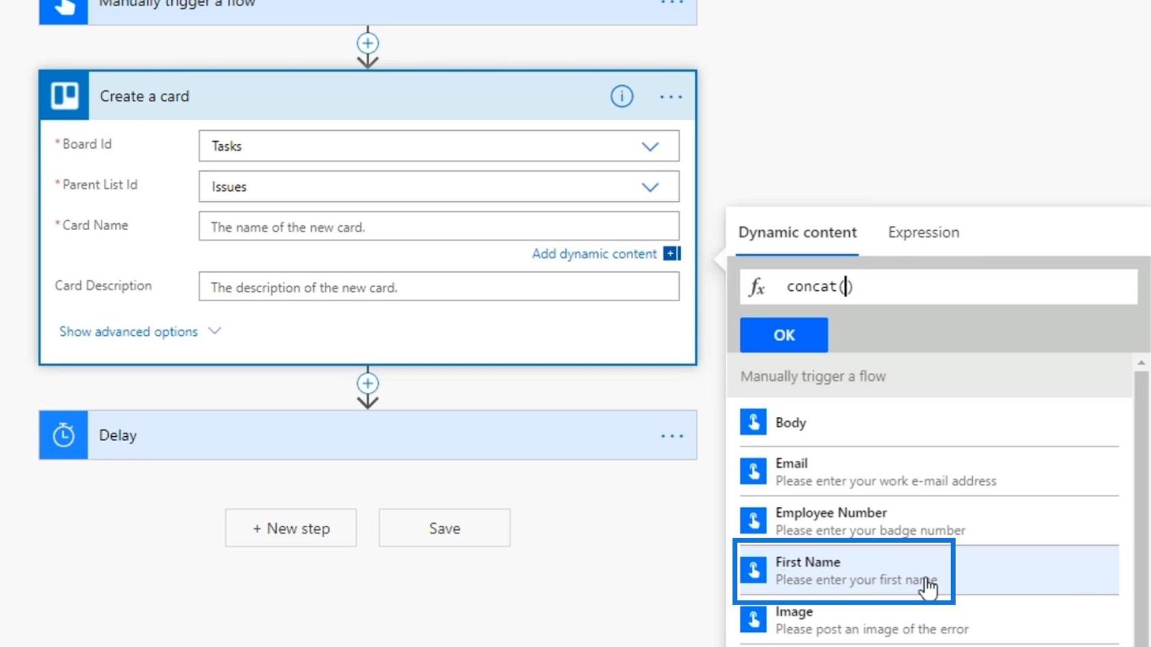 Microsoft Power Automate のワークフロー入力