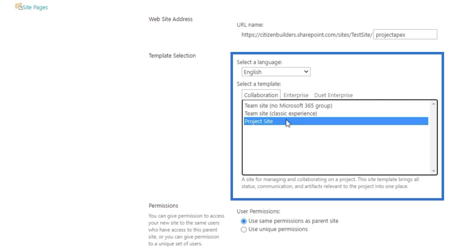 Site de projet SharePoint : création et configuration