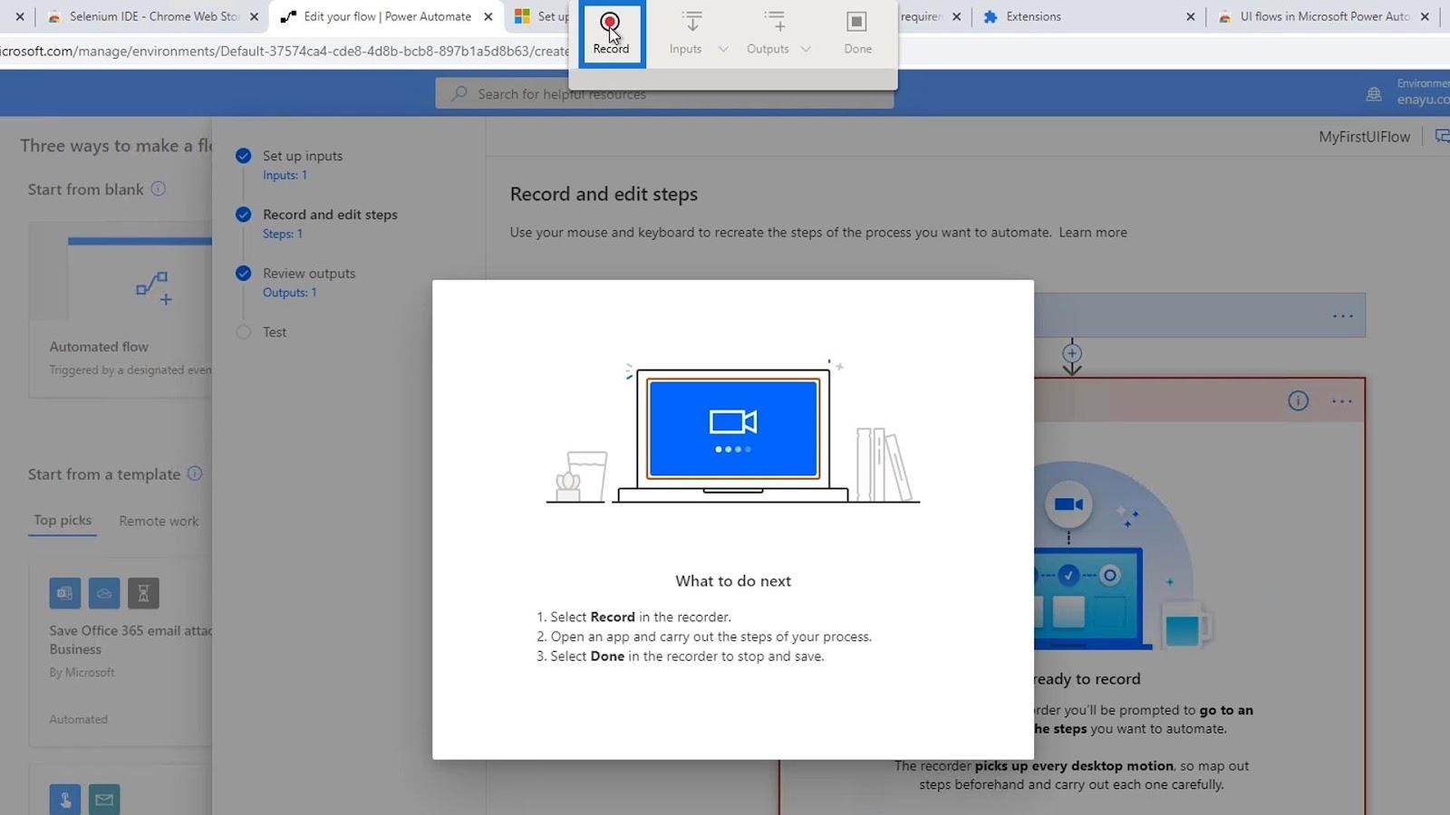 Entrées de flux d'interface utilisateur dans Microsoft Power Automate