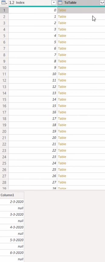 Mises en page du calendrier au format tabulaire à l'aide de Power Query