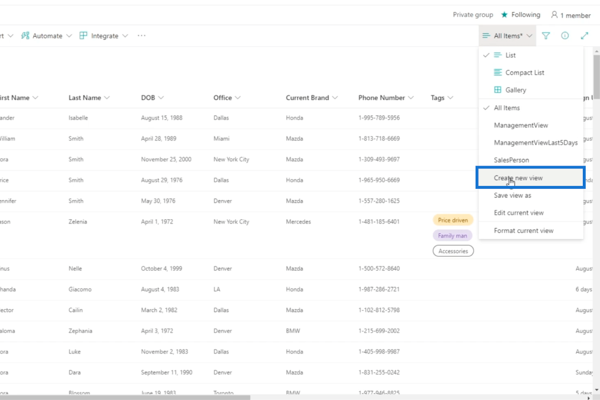 La vue du calendrier de la liste SharePoint