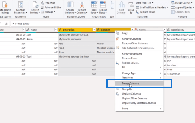 Comment fusionner dynamiquement des colonnes dans une table Power Query