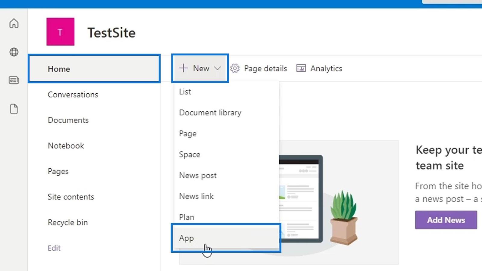 Ajout d'une bibliothèque de documents dans SharePoint