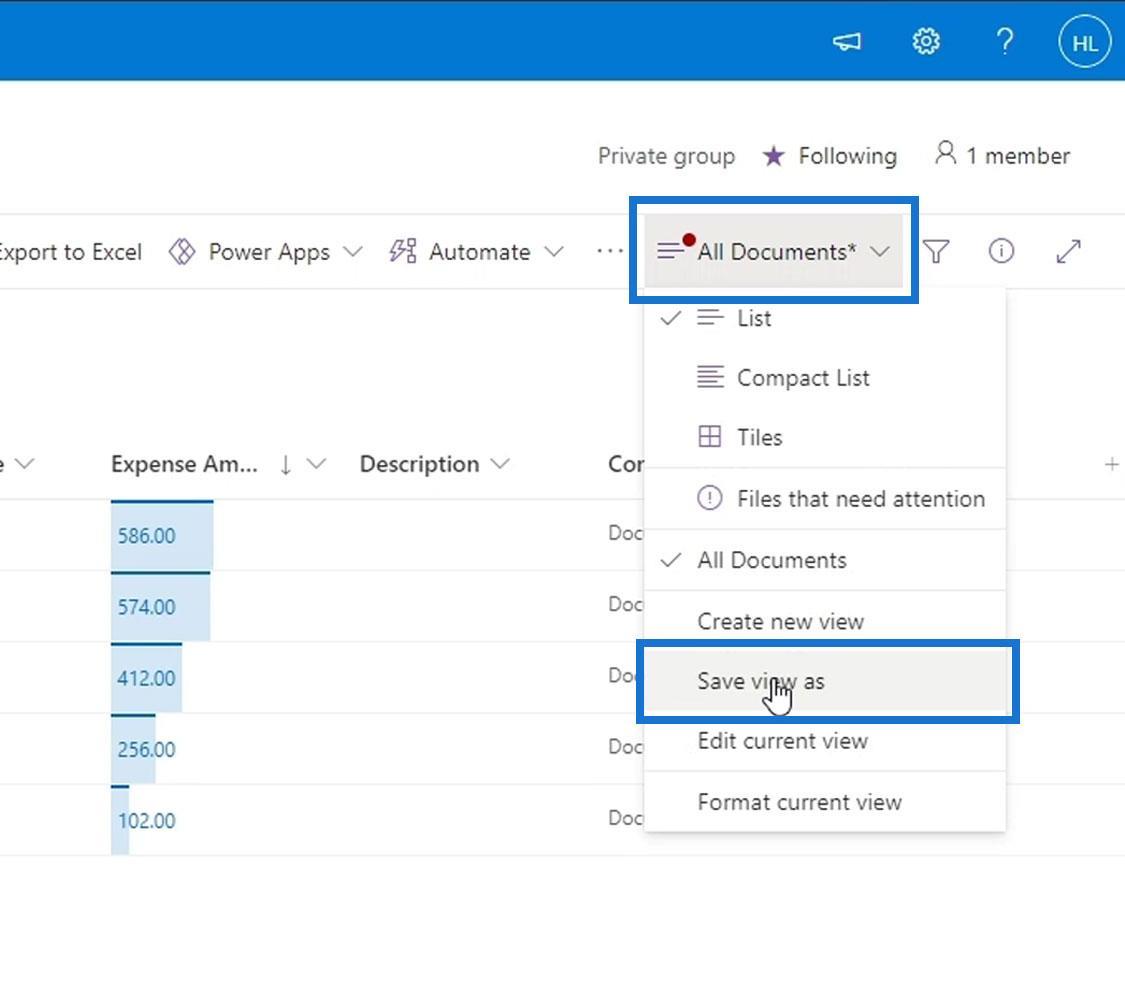 MS SharePoint 視圖 |  創建和保存