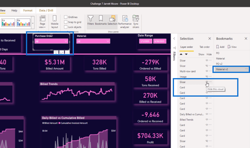 Signets dans LuckyTemplates - Regroupement par page de rapport