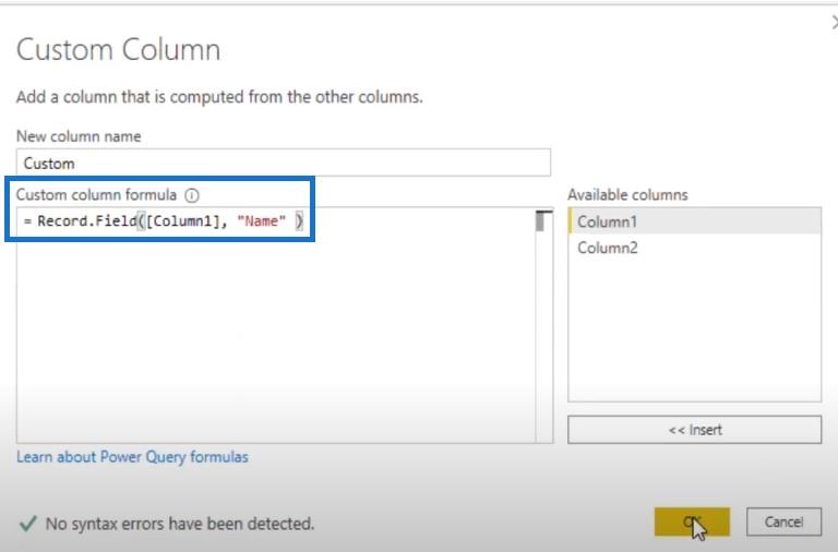 Wyodrębnij wartości z rekordów i list w dodatku Power Query