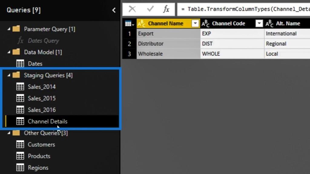 محرر Power Query: استعلامات مرحلية