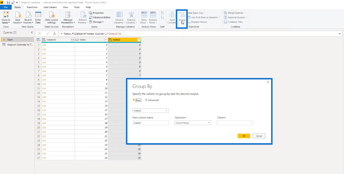 Transformer la disposition du type de calendrier en format tabulaire dans LuckyTemplates à l'aide de l'éditeur de requête