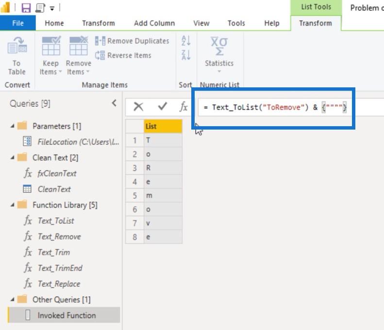 Création d'une fonction de nettoyage de texte personnalisée dans Power Query