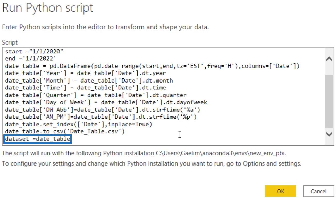 LuckyTemplates com script Python para criar tabelas de datas