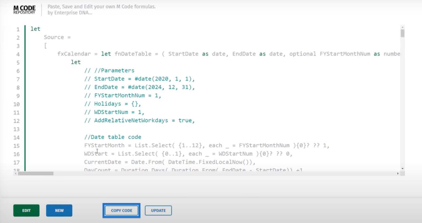 Présentation de la table de dates étendue Power Query V2