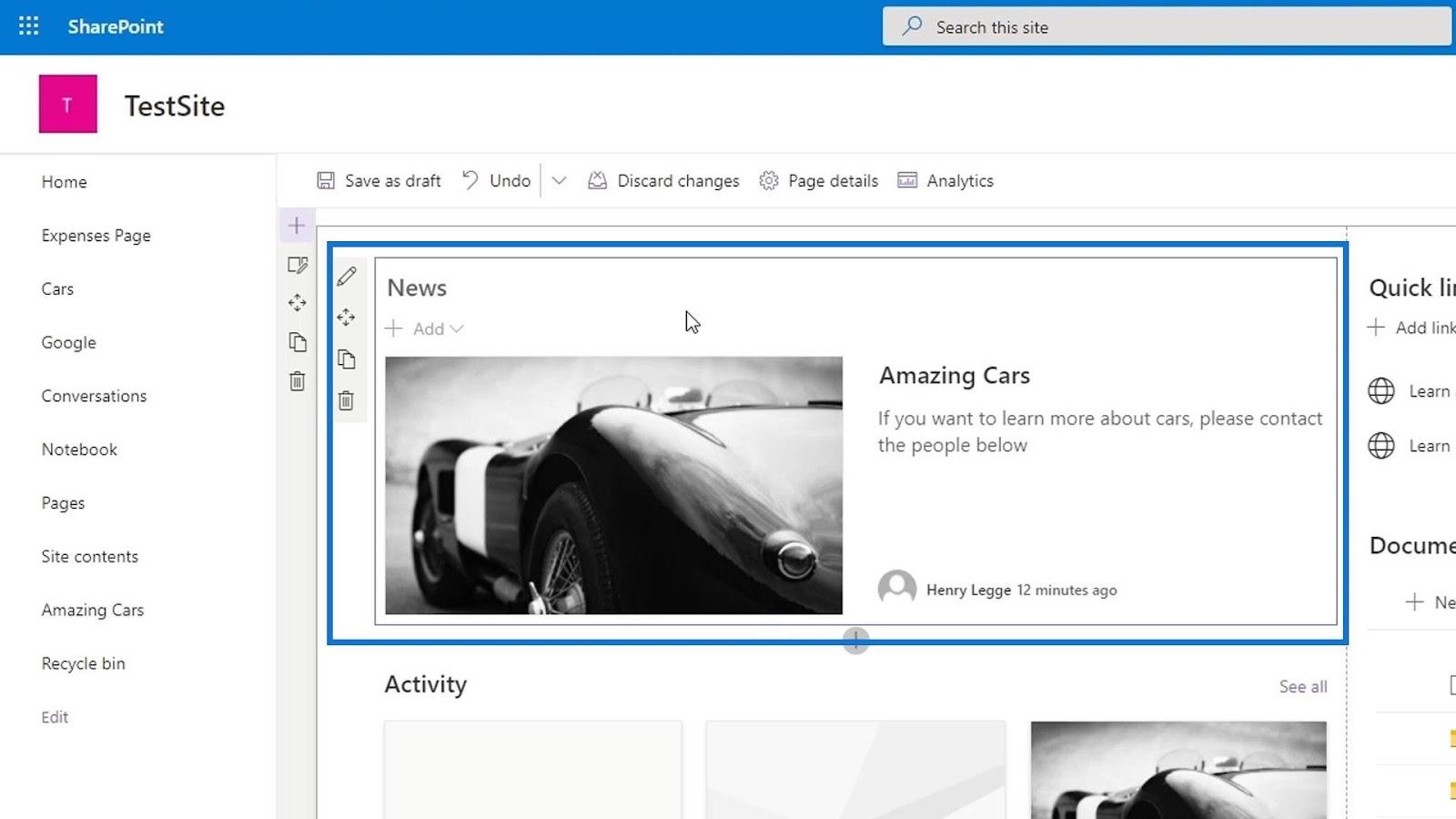 Présentation et création de la page d'accueil SharePoint