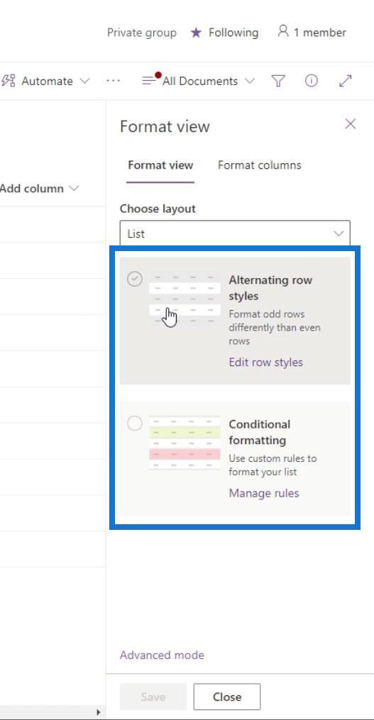 Afficher la mise en forme dans SharePoint