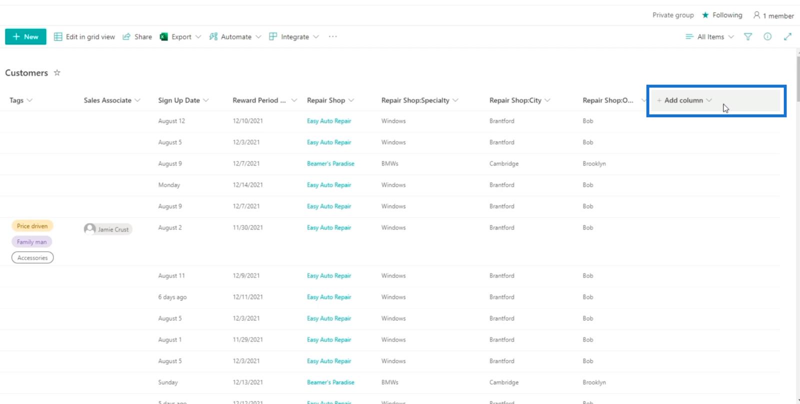 La vue du calendrier de la liste SharePoint