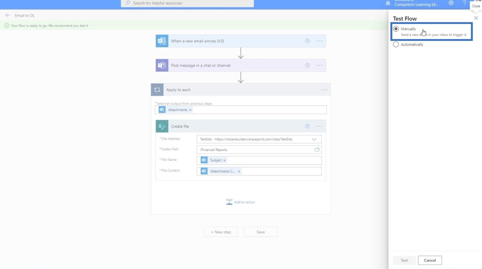 MS Flow : comment télécharger dans SharePoint par e-mail