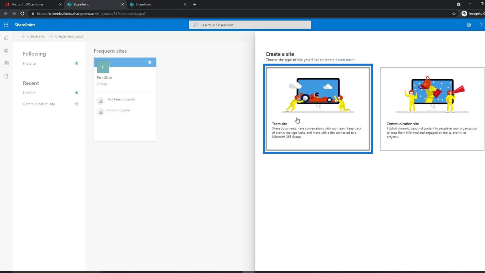 SharePoint 教程：創建新網站