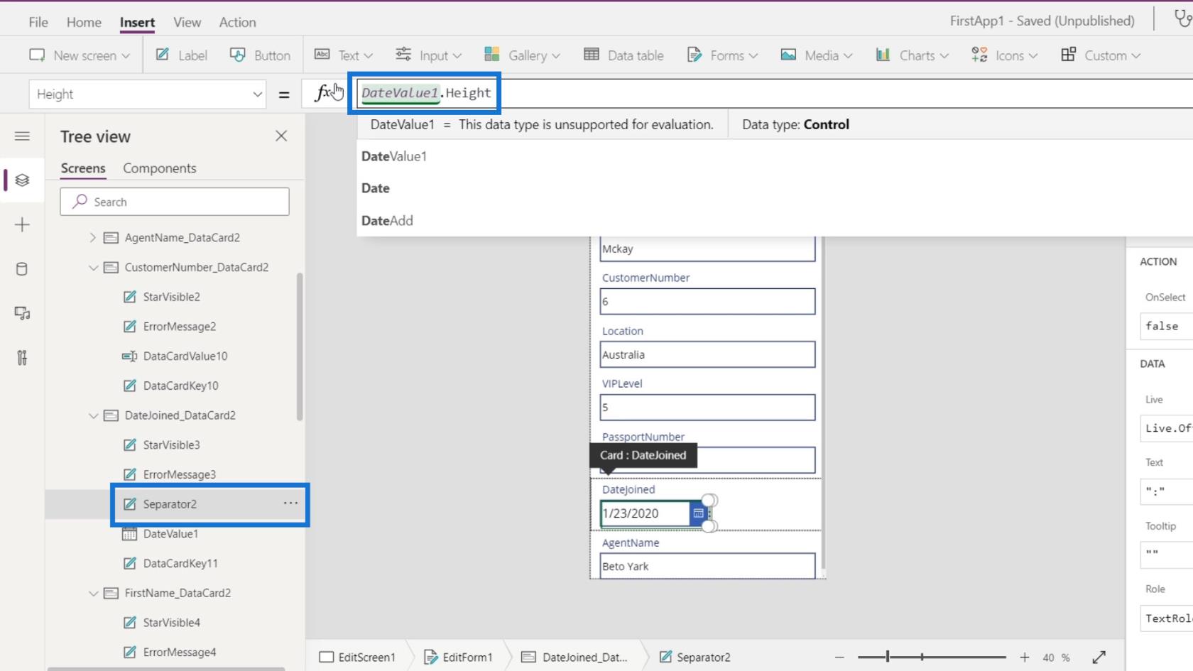 PowerApps 屏幕：編輯和更新